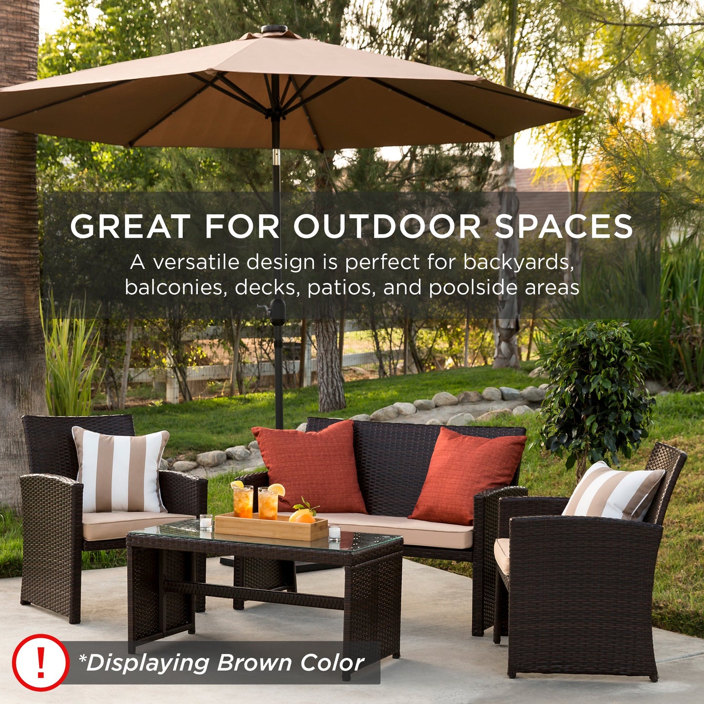 4-Piece Outdoor Wicker Conversation Patio Set with 4 Seats Glass Table Top for outdoor comfort and convenience