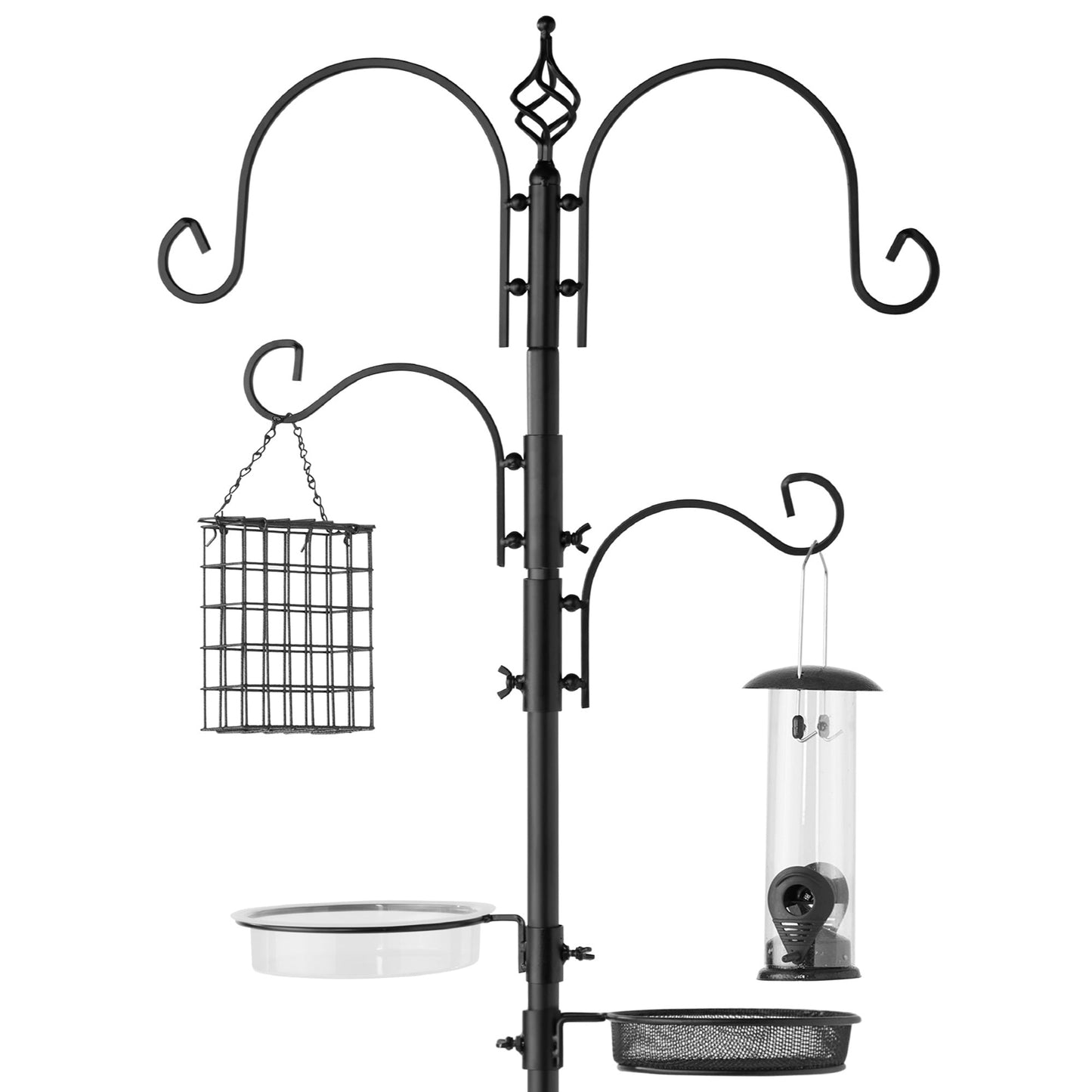 4-Hook Bird Feeding Station Steel Feeder Stand with 2 Bird Feeders - 91in for convenient daily use
