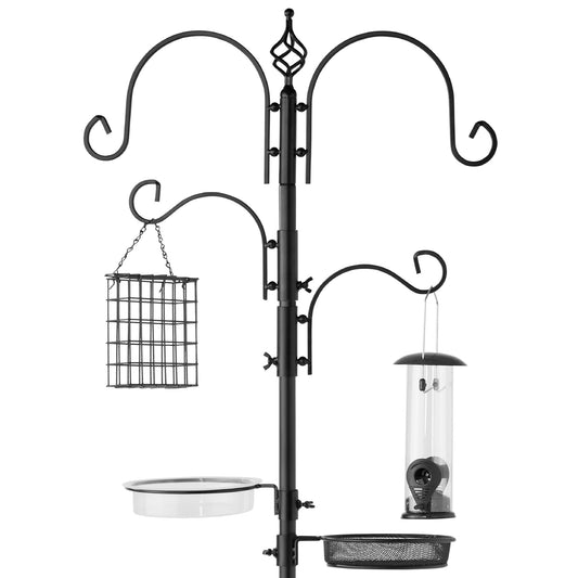 4-Hook Bird Feeding Station Steel Feeder Stand with 2 Bird Feeders - 91in for convenient daily use