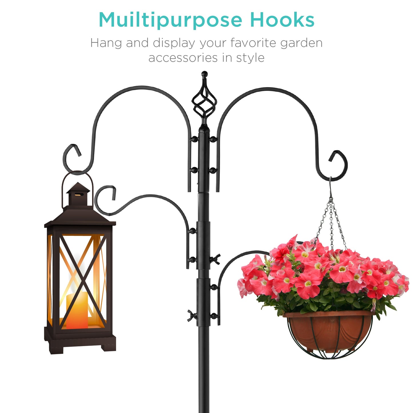 4-Hook Bird Feeding Station Steel Feeder Stand with 2 Bird Feeders - 91in for convenient daily use