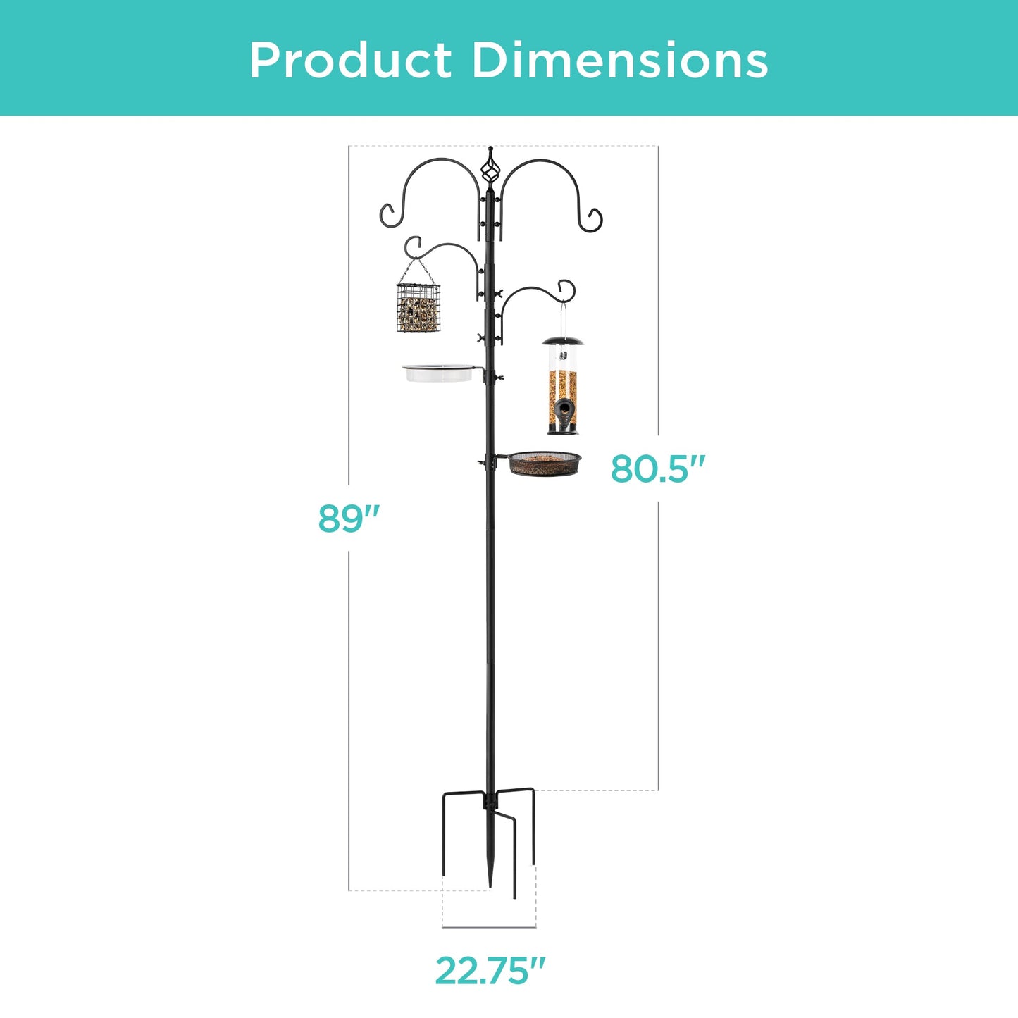 4-Hook Bird Feeding Station Steel Feeder Stand with 2 Bird Feeders - 91in for convenient daily use