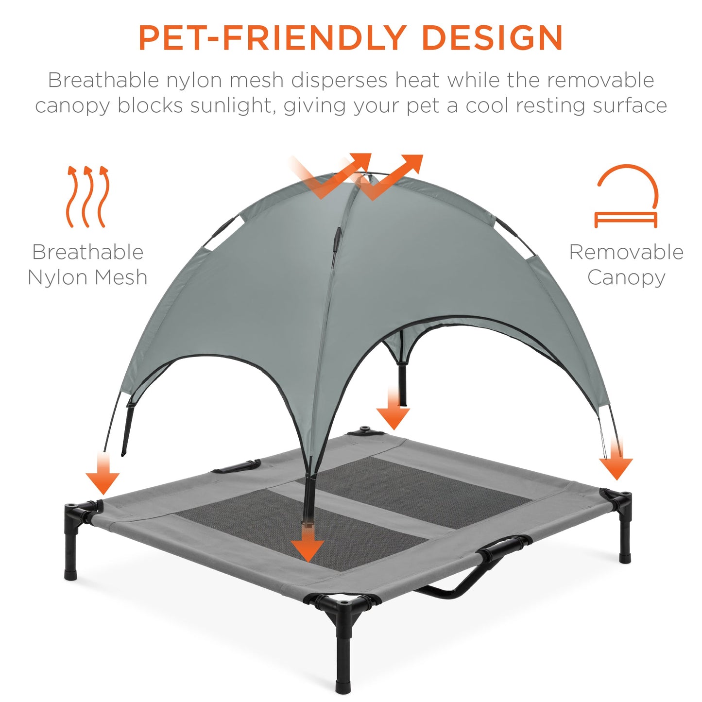 36in Outdoor Raised Cooling Pet Dog Bed with Canopy Travel Bag with practical outdoor-ready details
