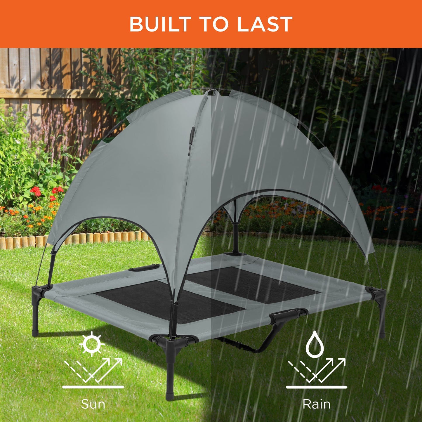 36in Outdoor Raised Cooling Pet Dog Bed with Canopy Travel Bag with practical outdoor-ready details