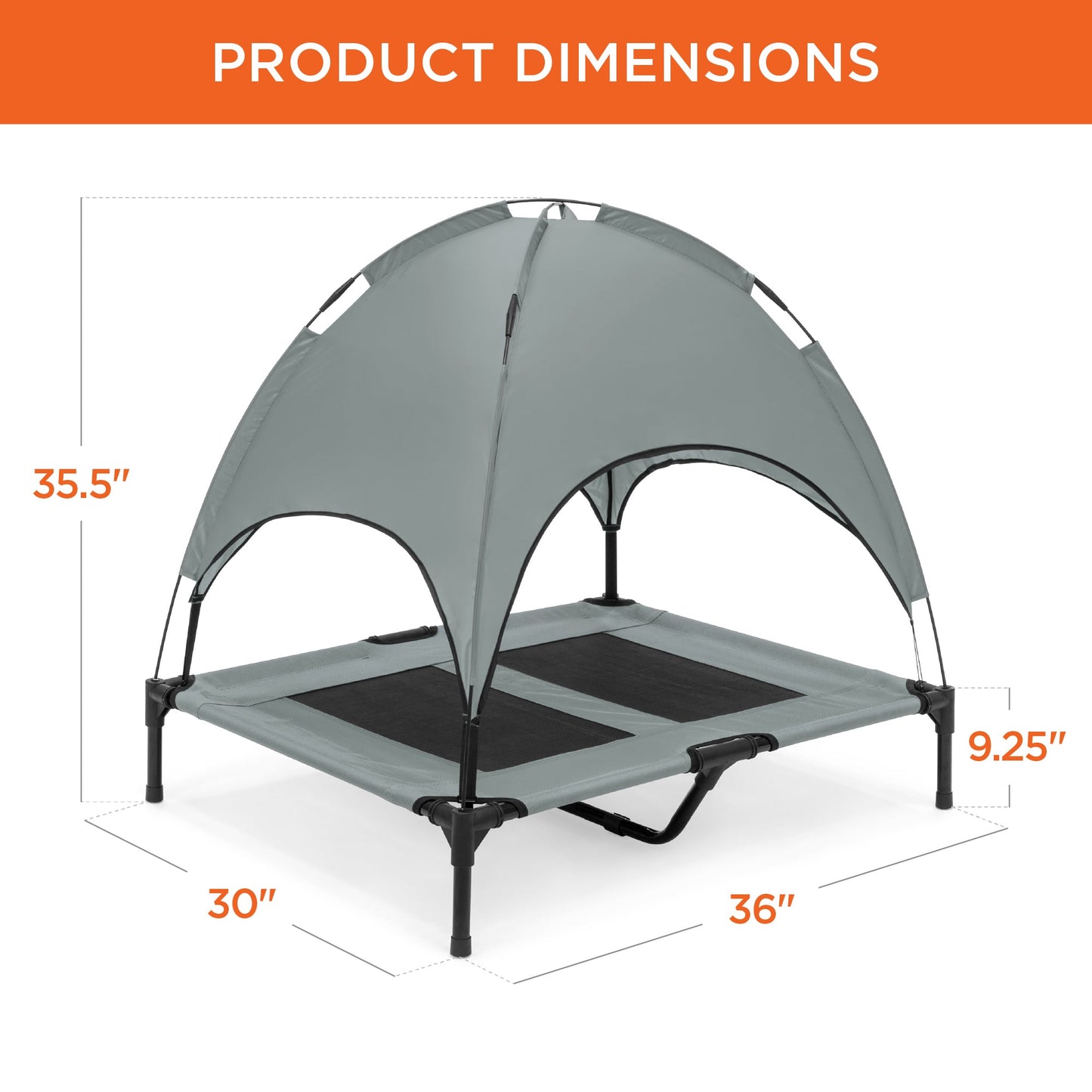 36in Outdoor Raised Cooling Pet Dog Bed with Canopy Travel Bag with practical outdoor-ready details