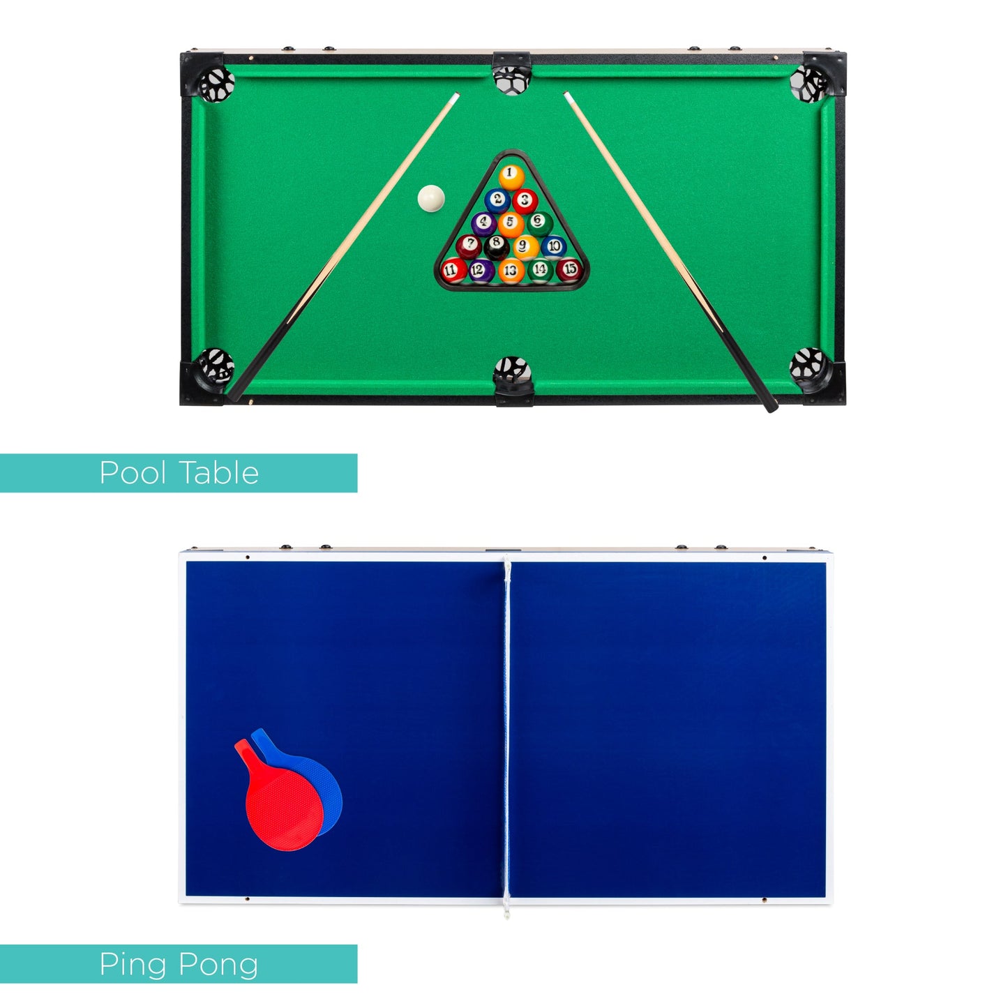 4-in-1 Multi Game Table Set with Air Hockey Table Tennis Billiards Foosball designed for kids' playtime and gifts