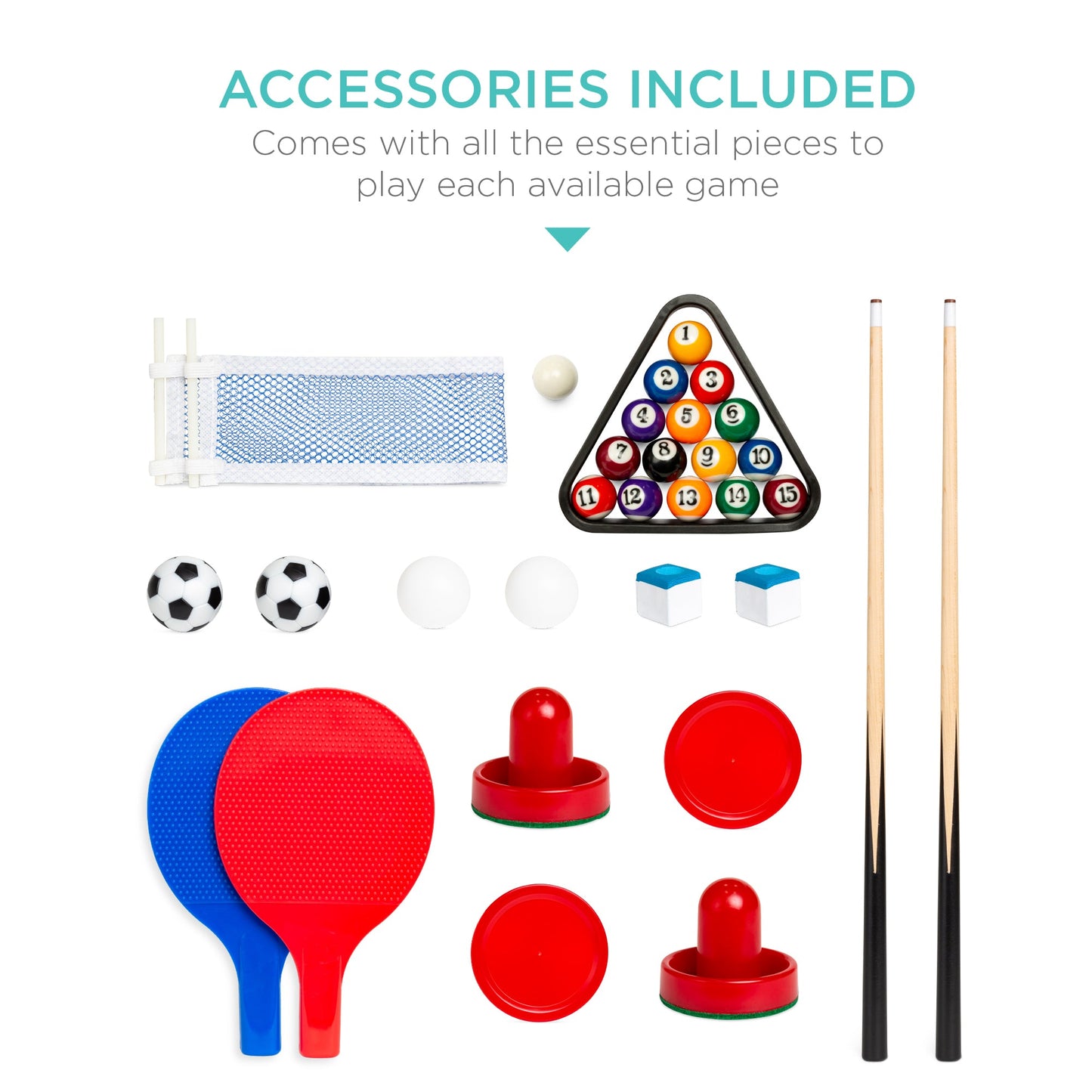 4-in-1 Multi Game Table Set with Air Hockey Table Tennis Billiards Foosball designed for kids' playtime and gifts