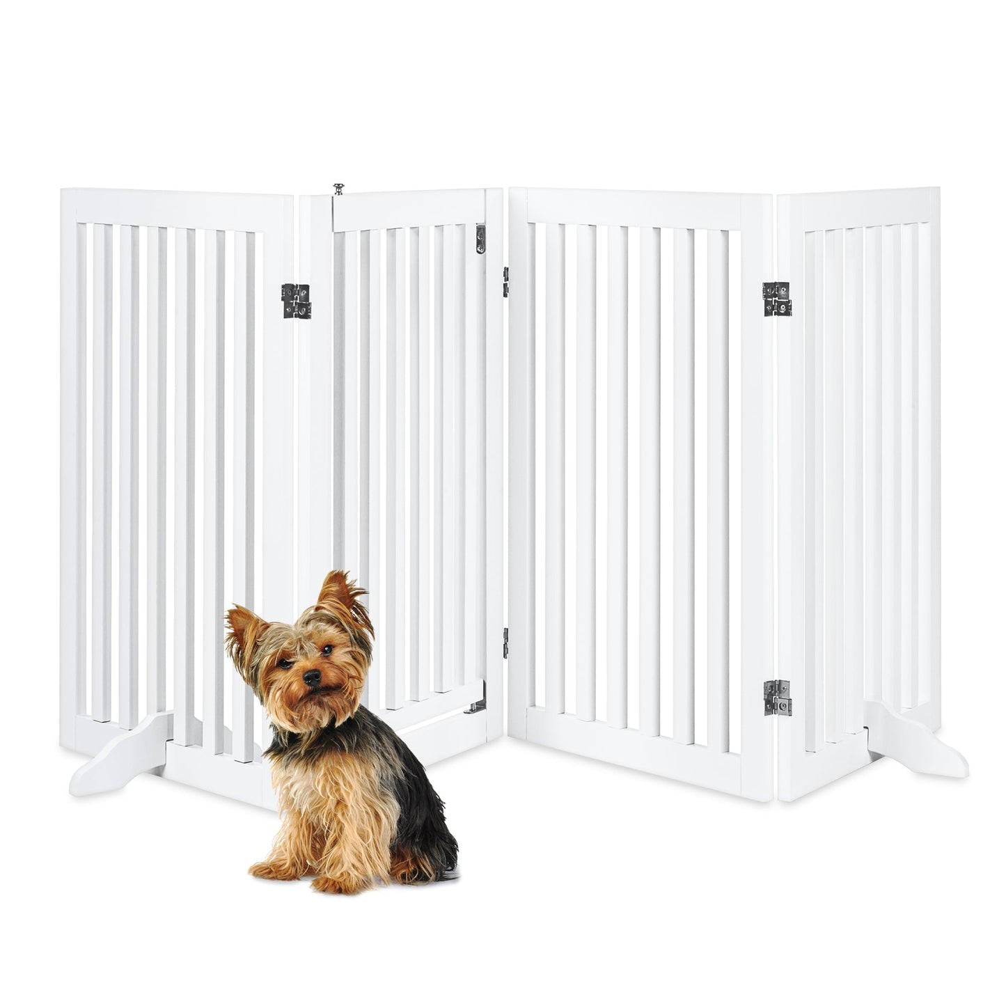 31.5in 4-Panel Freestanding Wooden Pet Gate with Door Support Feet for convenient daily use