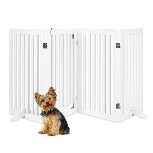 31.5in 4-Panel Freestanding Wooden Pet Gate with Door Support Feet for convenient daily use