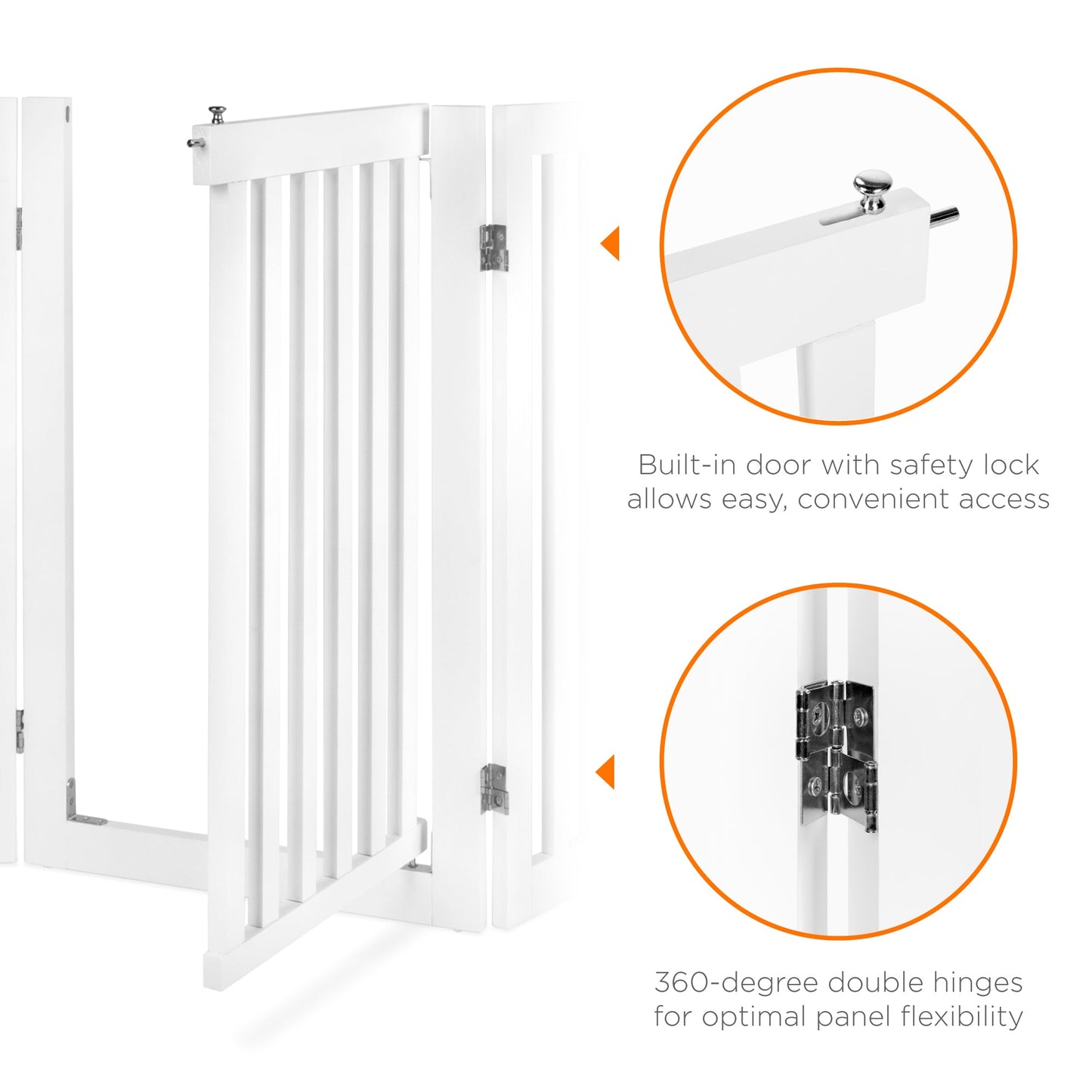 31.5in 4-Panel Freestanding Wooden Pet Gate with Door Support Feet for convenient daily use
