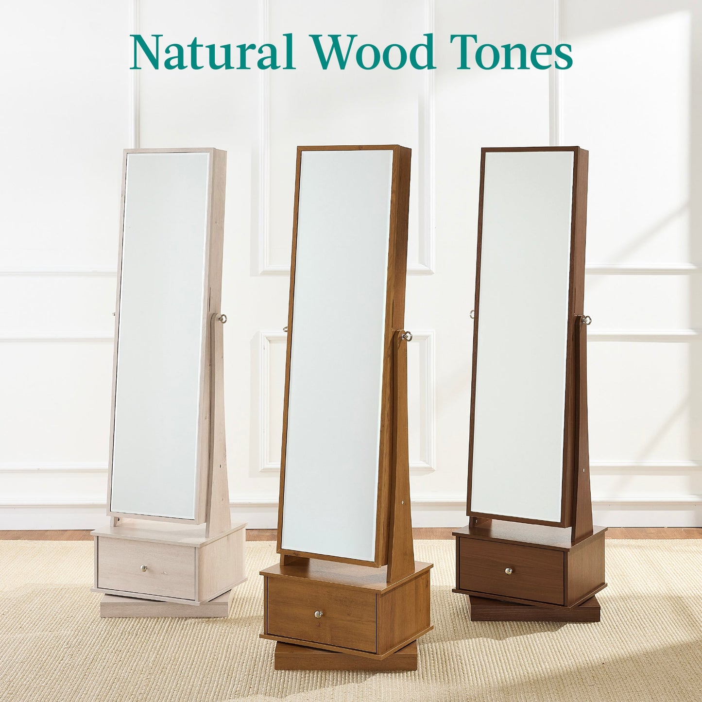 360 Swivel Mirrored Jewelry Cabinet Armoire with LED Lights Mirror designed for everyday comfort and storage