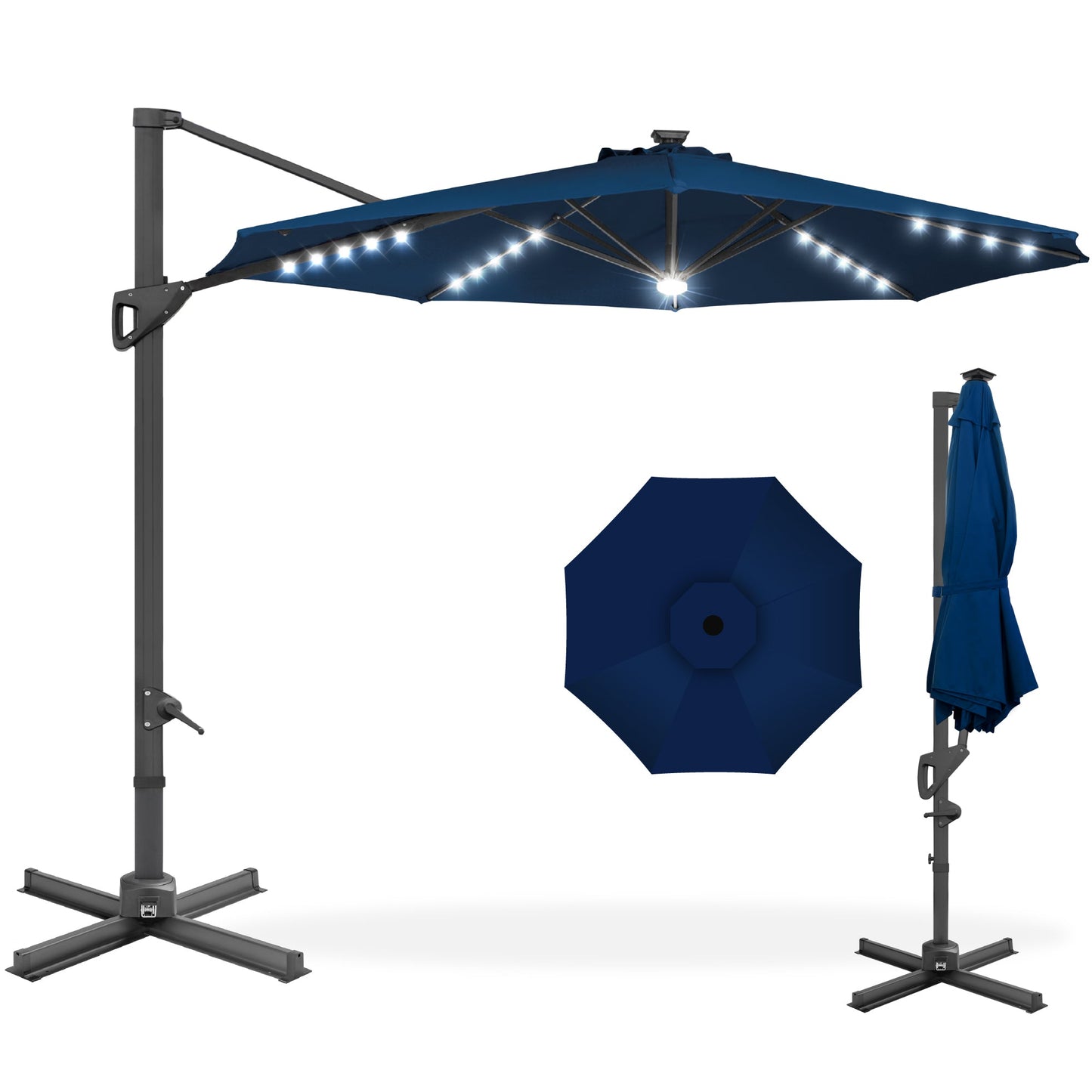 360-Degree Solar LED Cantilever Offset Patio Umbrella with Tilt - 10ft for outdoor comfort and convenience