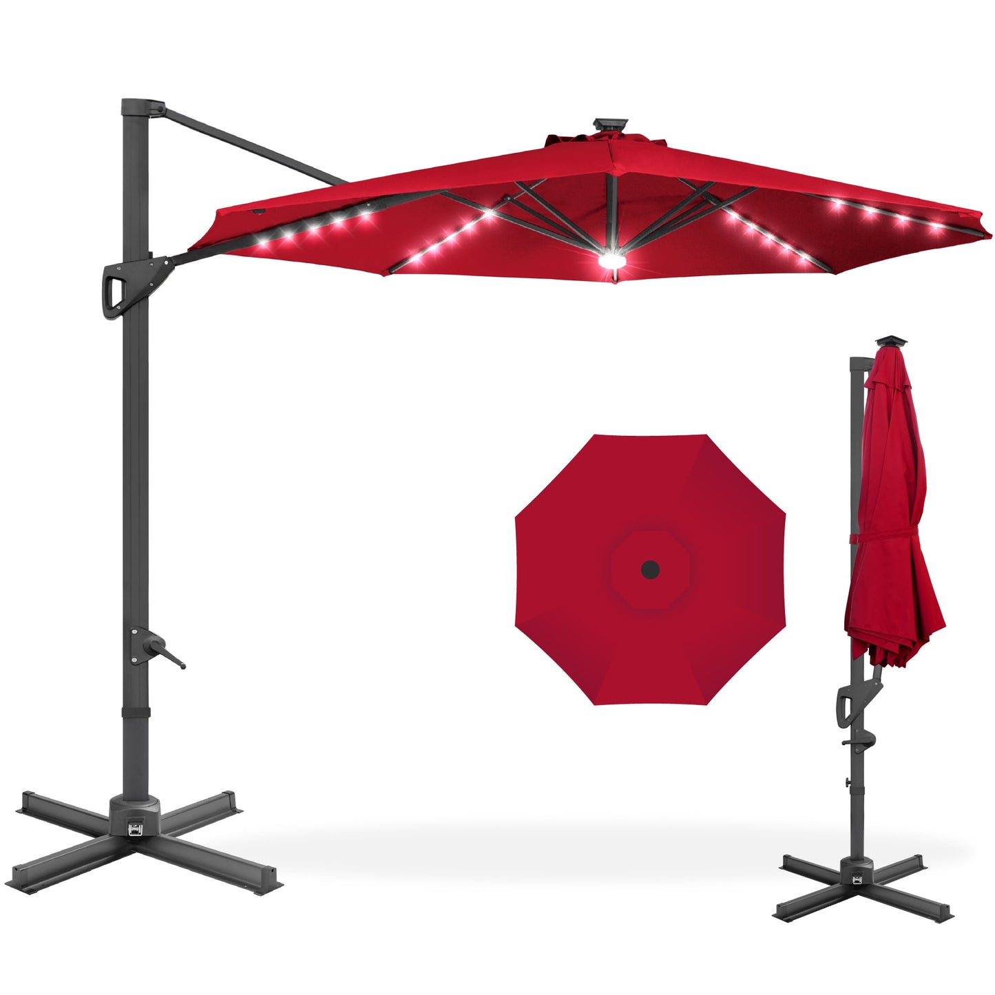 360-Degree Solar LED Cantilever Offset Patio Umbrella with Tilt - 10ft for outdoor comfort and convenience