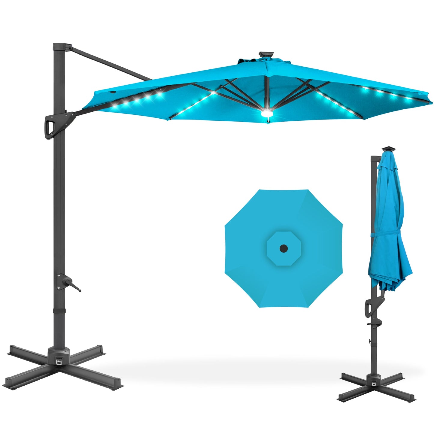 360-Degree Solar LED Cantilever Offset Patio Umbrella with Tilt - 10ft for outdoor comfort and convenience