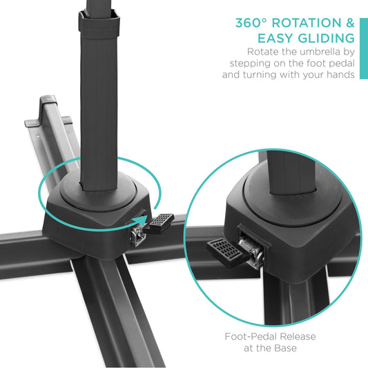 360-Degree Solar LED Cantilever Offset Patio Umbrella with Tilt - 10ft for outdoor comfort and convenience