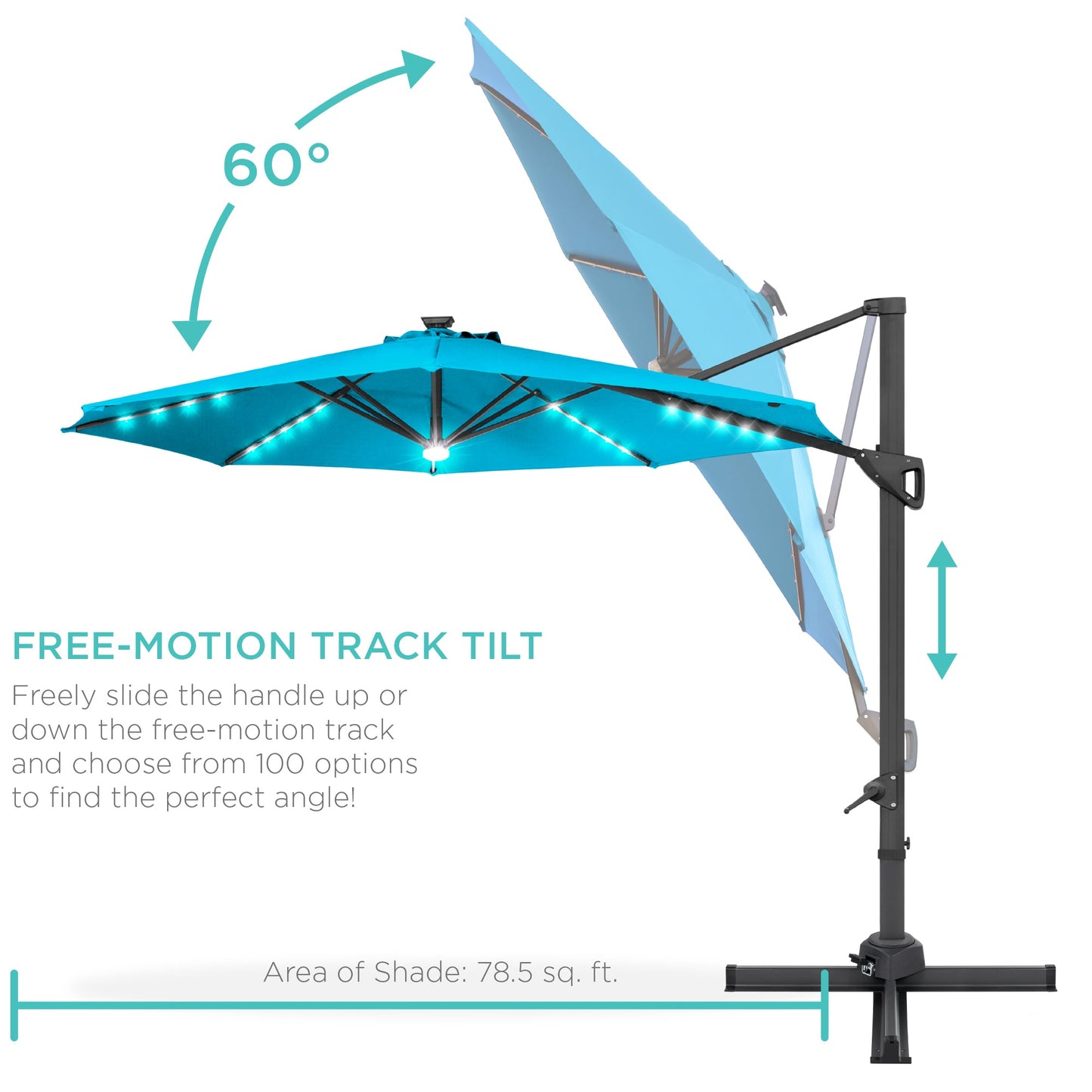 360-Degree Solar LED Cantilever Offset Patio Umbrella with Tilt - 10ft for outdoor comfort and convenience