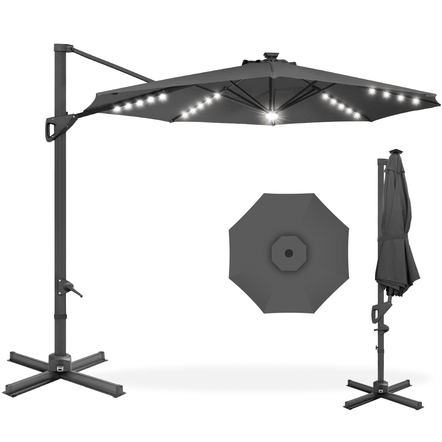 360-Degree Solar LED Cantilever Offset Patio Umbrella with Tilt - 10ft for outdoor comfort and convenience