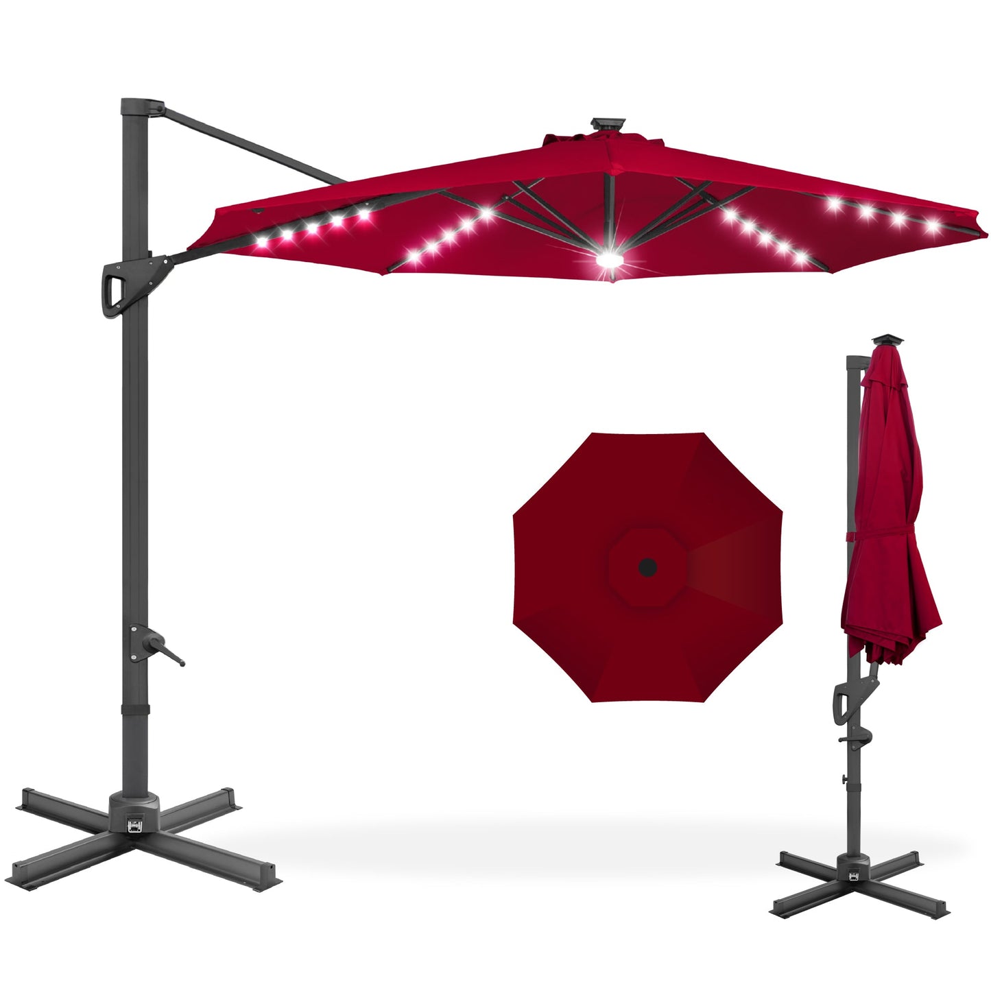 360-Degree Solar LED Cantilever Offset Patio Umbrella with Tilt - 10ft for outdoor comfort and convenience