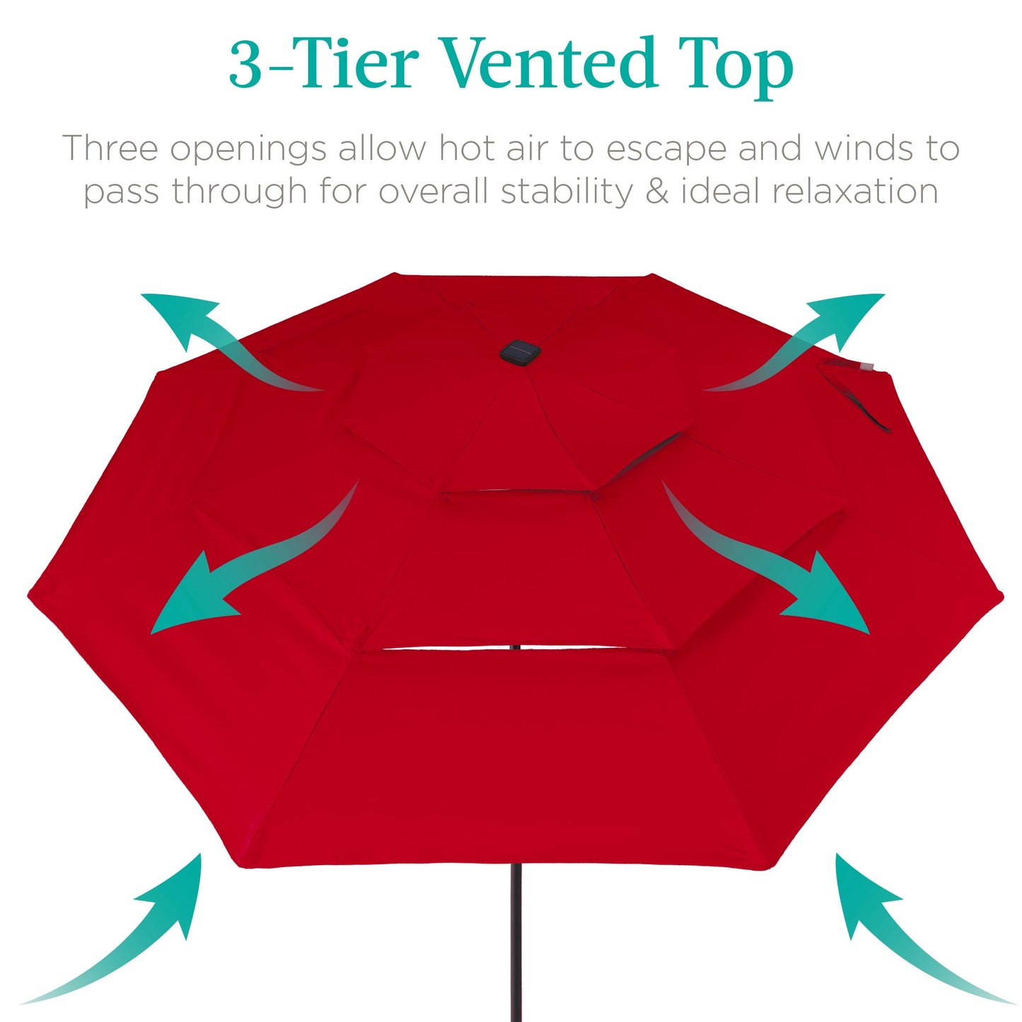 3-Tier Solar Patio Umbrella with LED Lights Tilt Adjustment Crank - 10ft for outdoor comfort and convenience