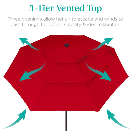 3-Tier Solar Patio Umbrella with LED Lights Tilt Adjustment Crank - 10ft for outdoor comfort and convenience