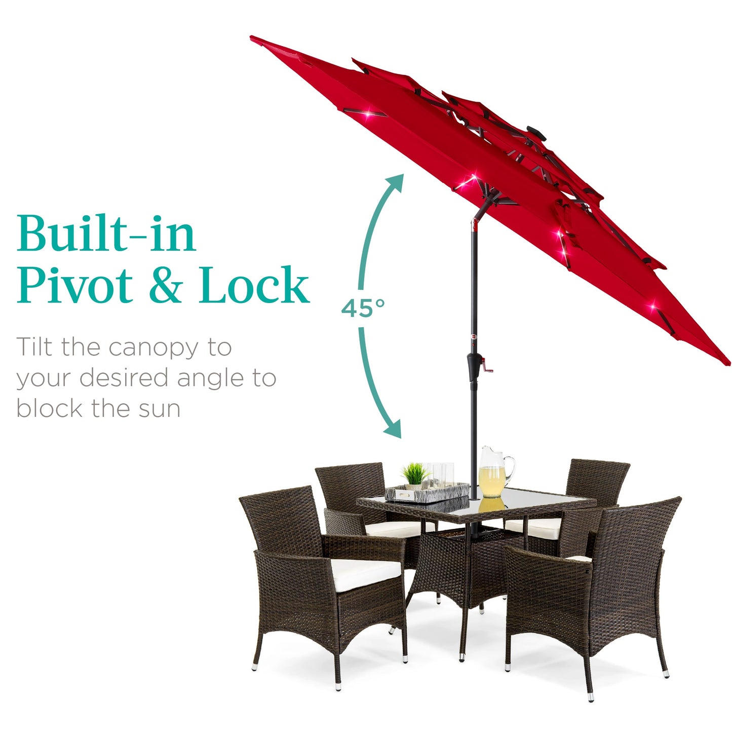 3-Tier Solar Patio Umbrella with LED Lights Tilt Adjustment Crank - 10ft for outdoor comfort and convenience