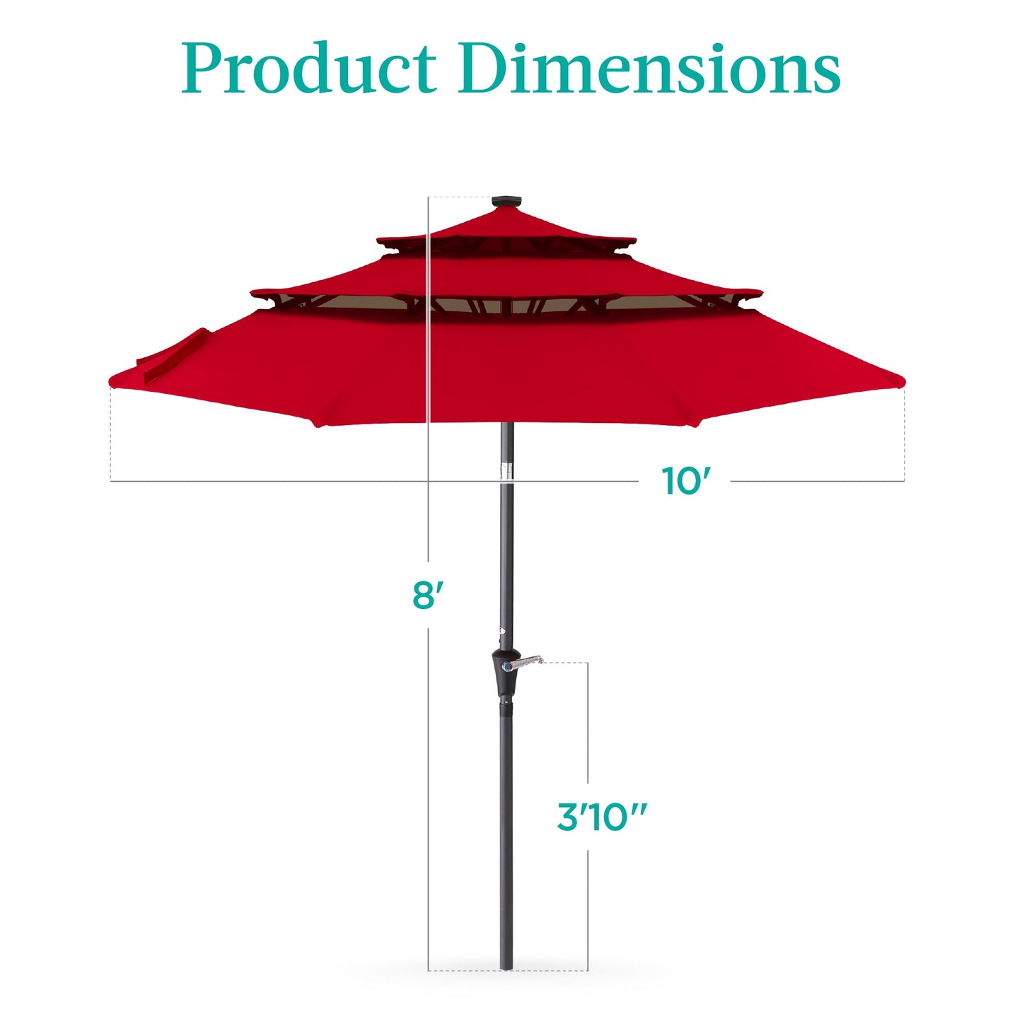 3-Tier Solar Patio Umbrella with LED Lights Tilt Adjustment Crank - 10ft for outdoor comfort and convenience
