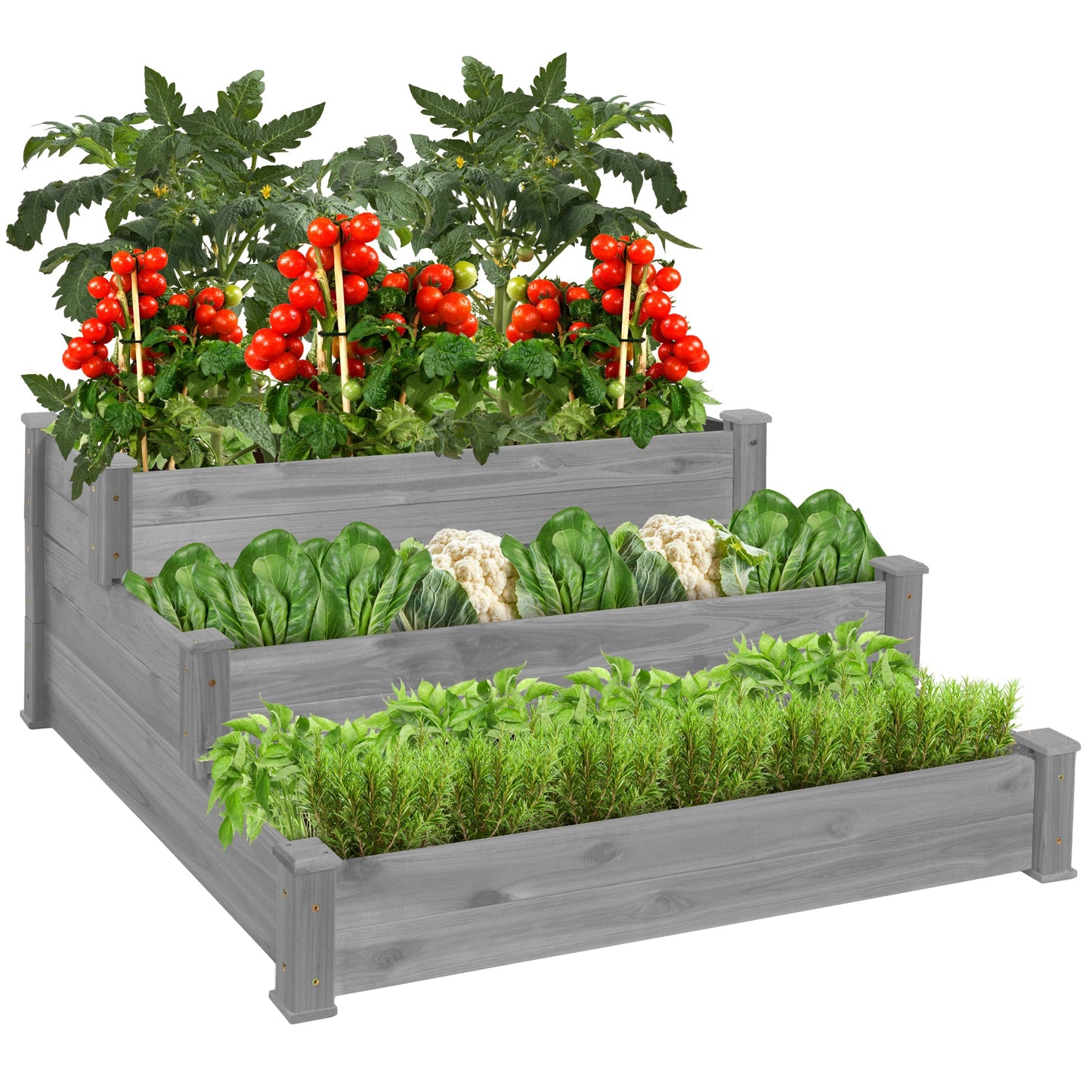 3-Tier Raised Fir Wood Garden Bed Planter with Stackable and Flat Setup for outdoor comfort and convenience