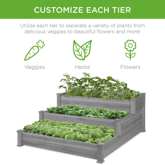 3-Tier Raised Fir Wood Garden Bed Planter with Stackable and Flat Setup for outdoor comfort and convenience