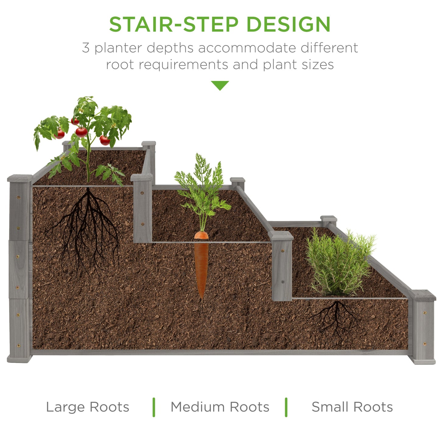 3-Tier Raised Fir Wood Garden Bed Planter with Stackable and Flat Setup for outdoor comfort and convenience