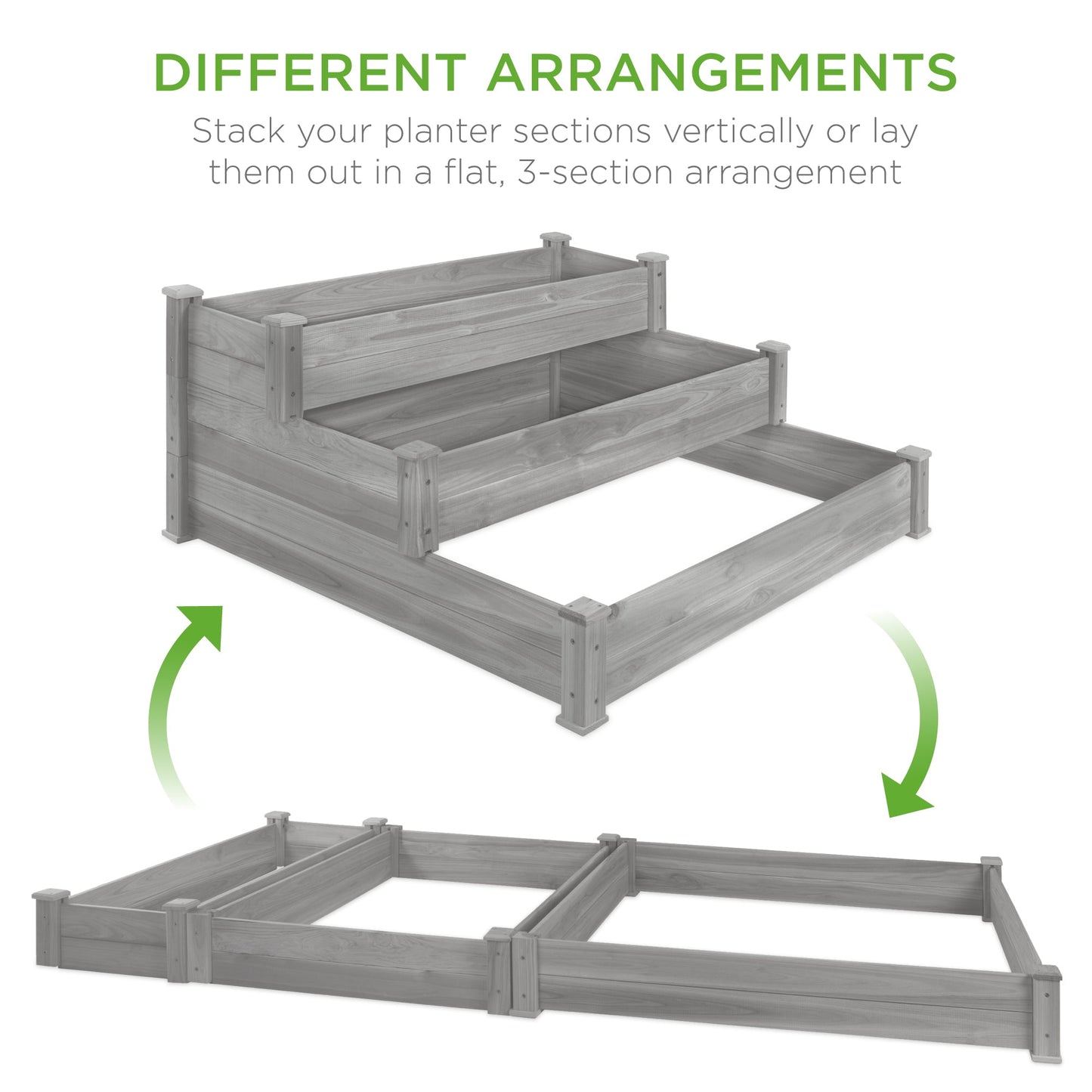 3-Tier Raised Fir Wood Garden Bed Planter with Stackable and Flat Setup for outdoor comfort and convenience