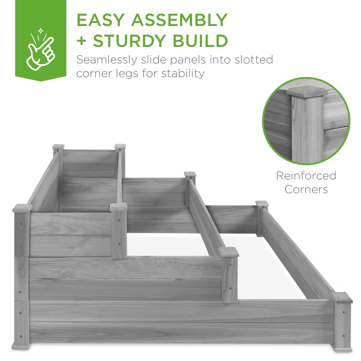 3-Tier Raised Fir Wood Garden Bed Planter with Stackable and Flat Setup for outdoor comfort and convenience