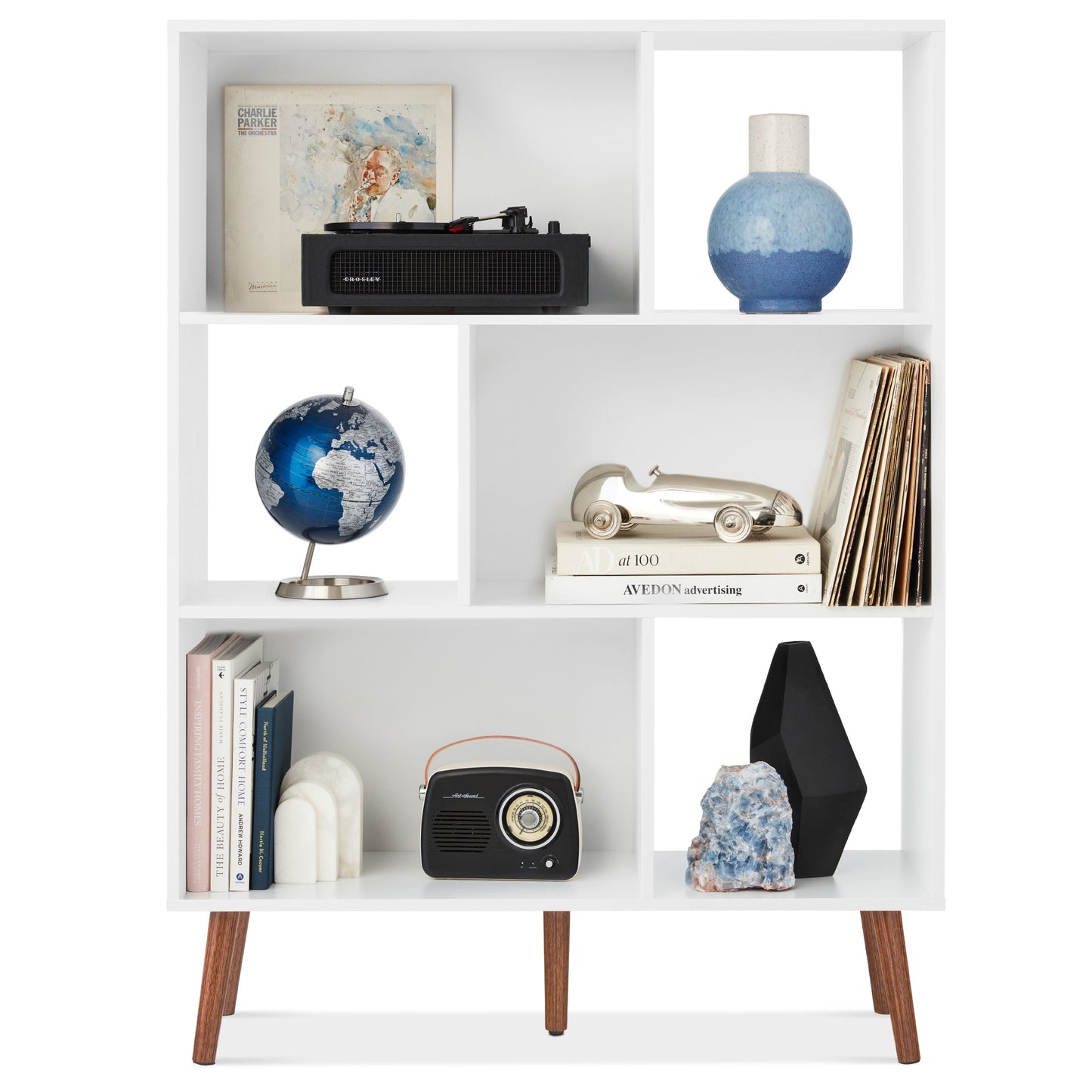 3-Tier Mid-Century Modern Wooden Bookcase with 3 Back Panels Offset Legs with practical style for home spaces