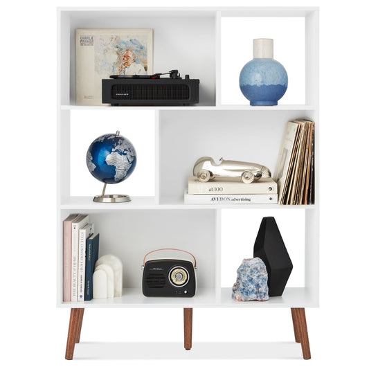 3-Tier Mid-Century Modern Wooden Bookcase with 3 Back Panels Offset Legs with practical style for home spaces