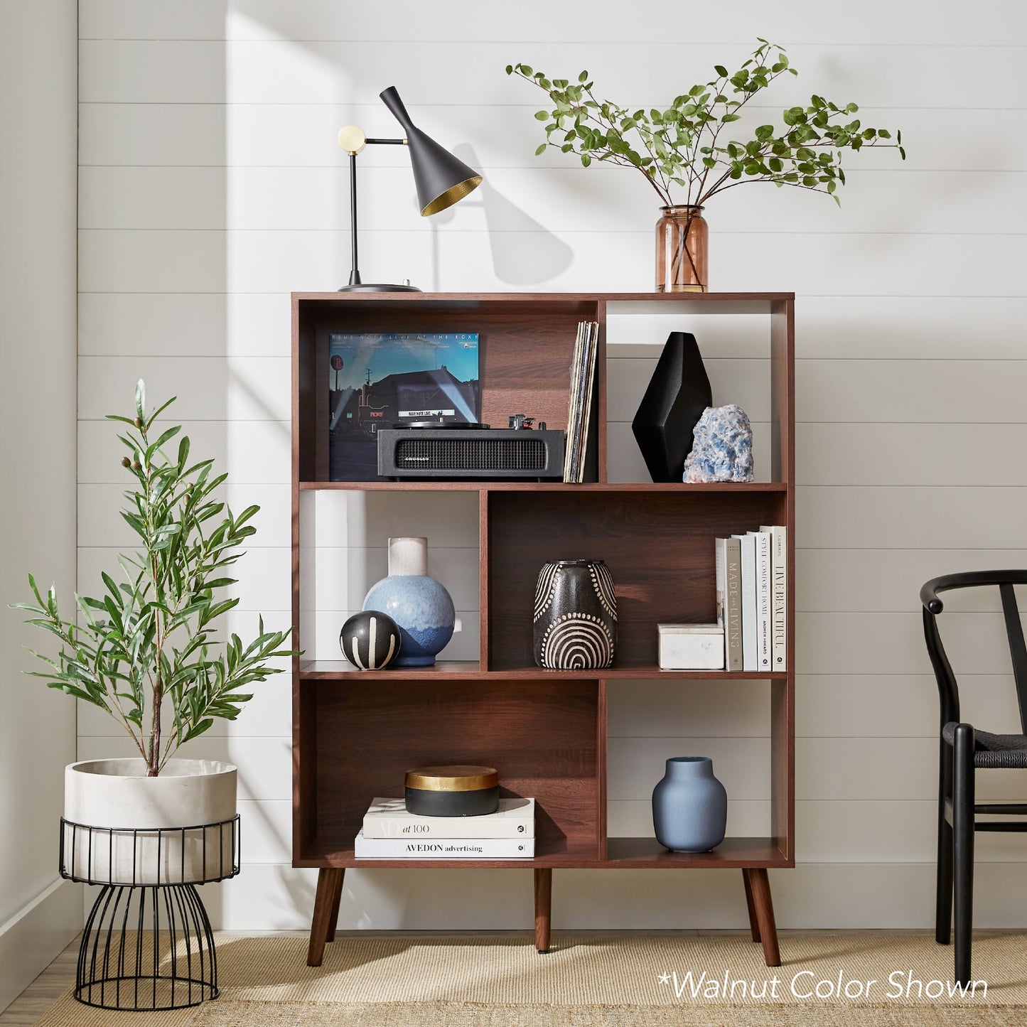 3-Tier Mid-Century Modern Wooden Bookcase with 3 Back Panels Offset Legs with practical style for home spaces