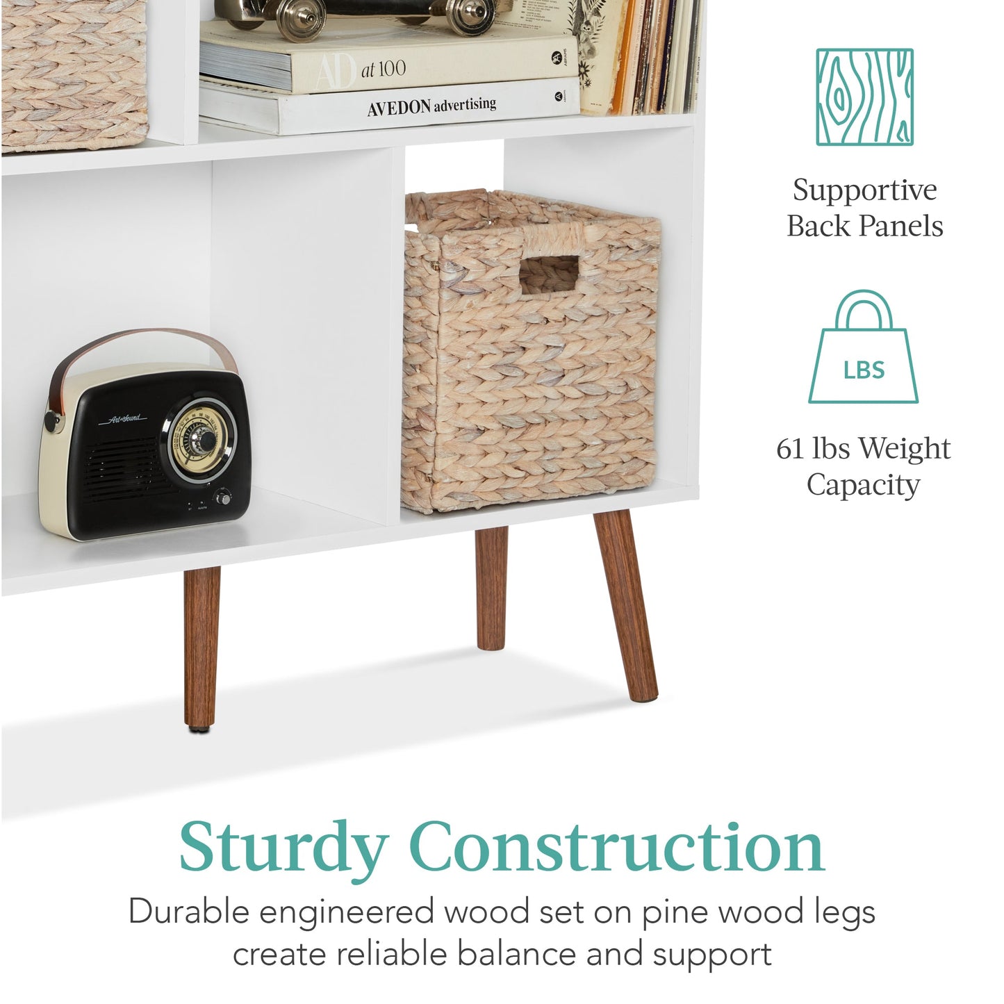3-Tier Mid-Century Modern Wooden Bookcase with 3 Back Panels Offset Legs with practical style for home spaces