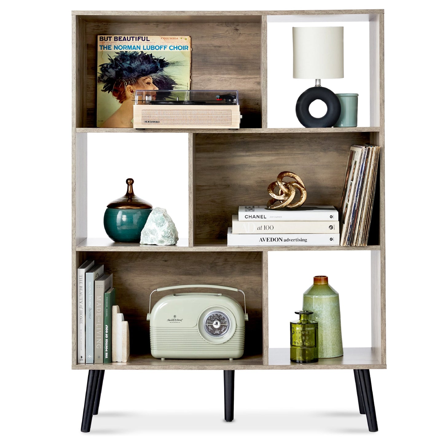 3-Tier Mid-Century Modern Wooden Bookcase with 3 Back Panels Offset Legs with practical style for home spaces