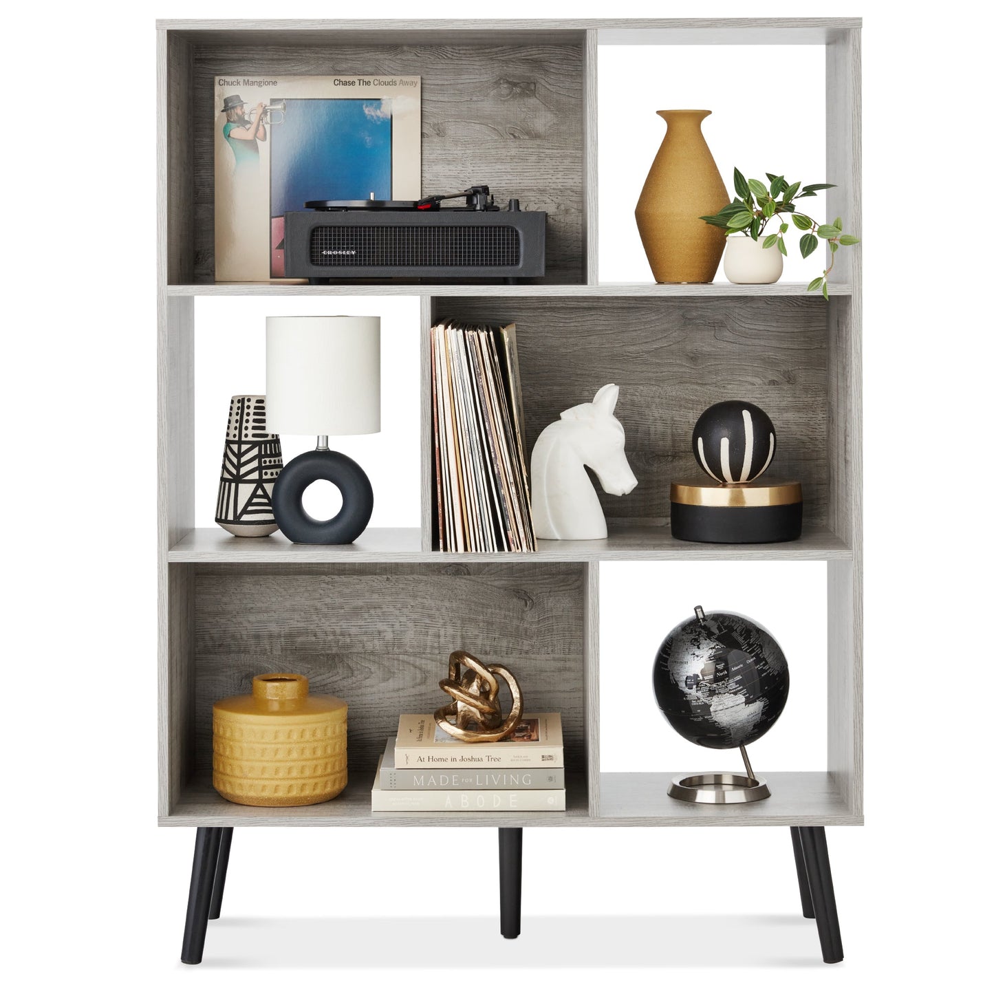 3-Tier Mid-Century Modern Wooden Bookcase with 3 Back Panels Offset Legs with practical style for home spaces