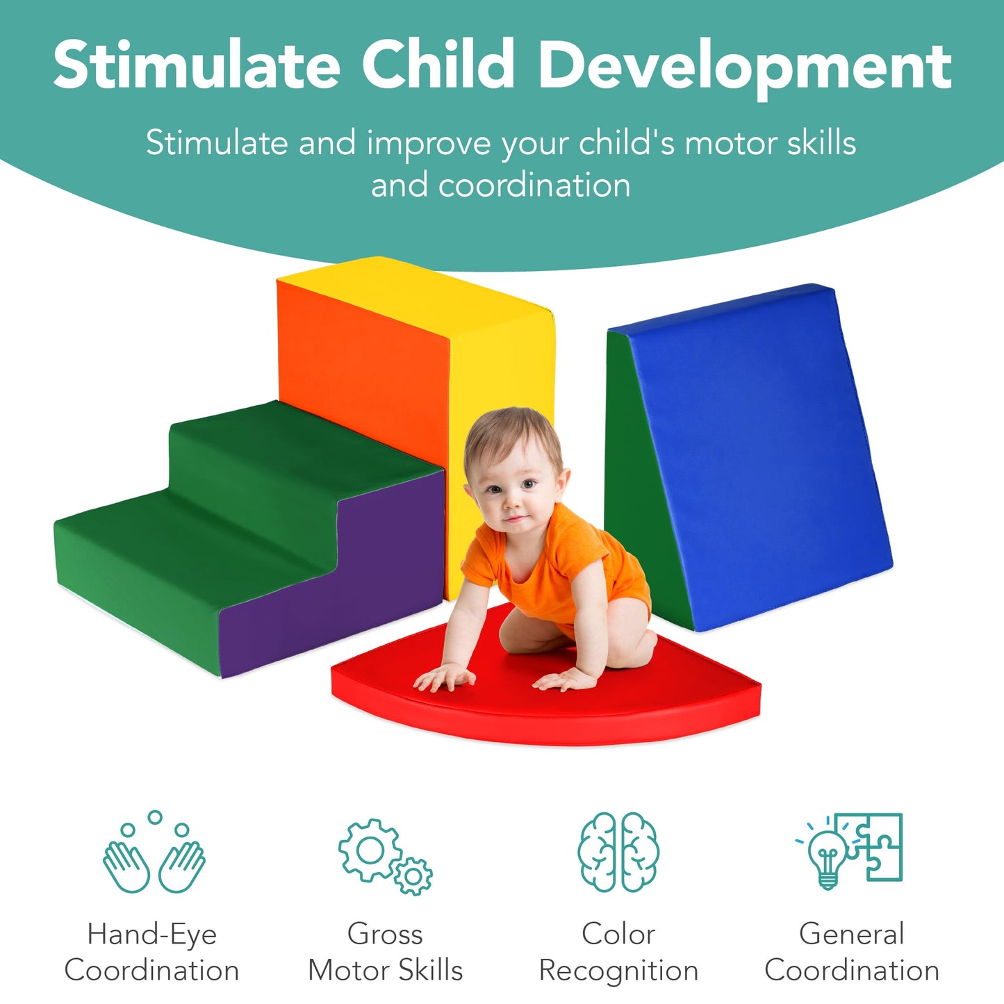 4-Piece Kids Climb and Crawl Soft Foam Shapes Structure Playset designed for kids' playtime and gifts