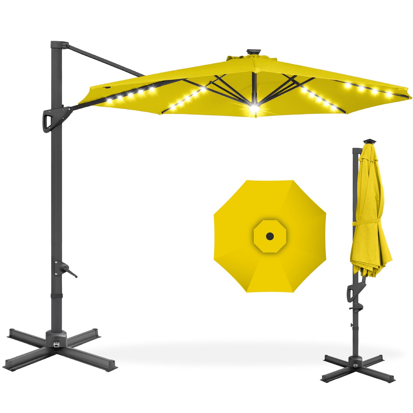 360-Degree Solar LED Cantilever Offset Patio Umbrella with Tilt - 10ft for outdoor comfort and convenience