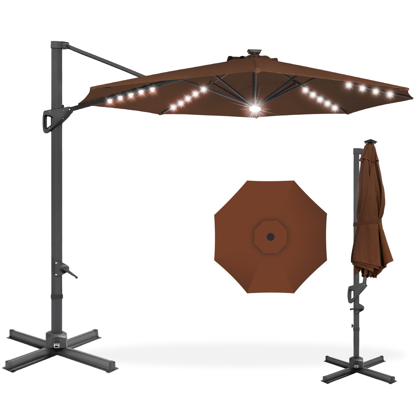 360-Degree Solar LED Cantilever Offset Patio Umbrella with Tilt - 10ft for outdoor comfort and convenience