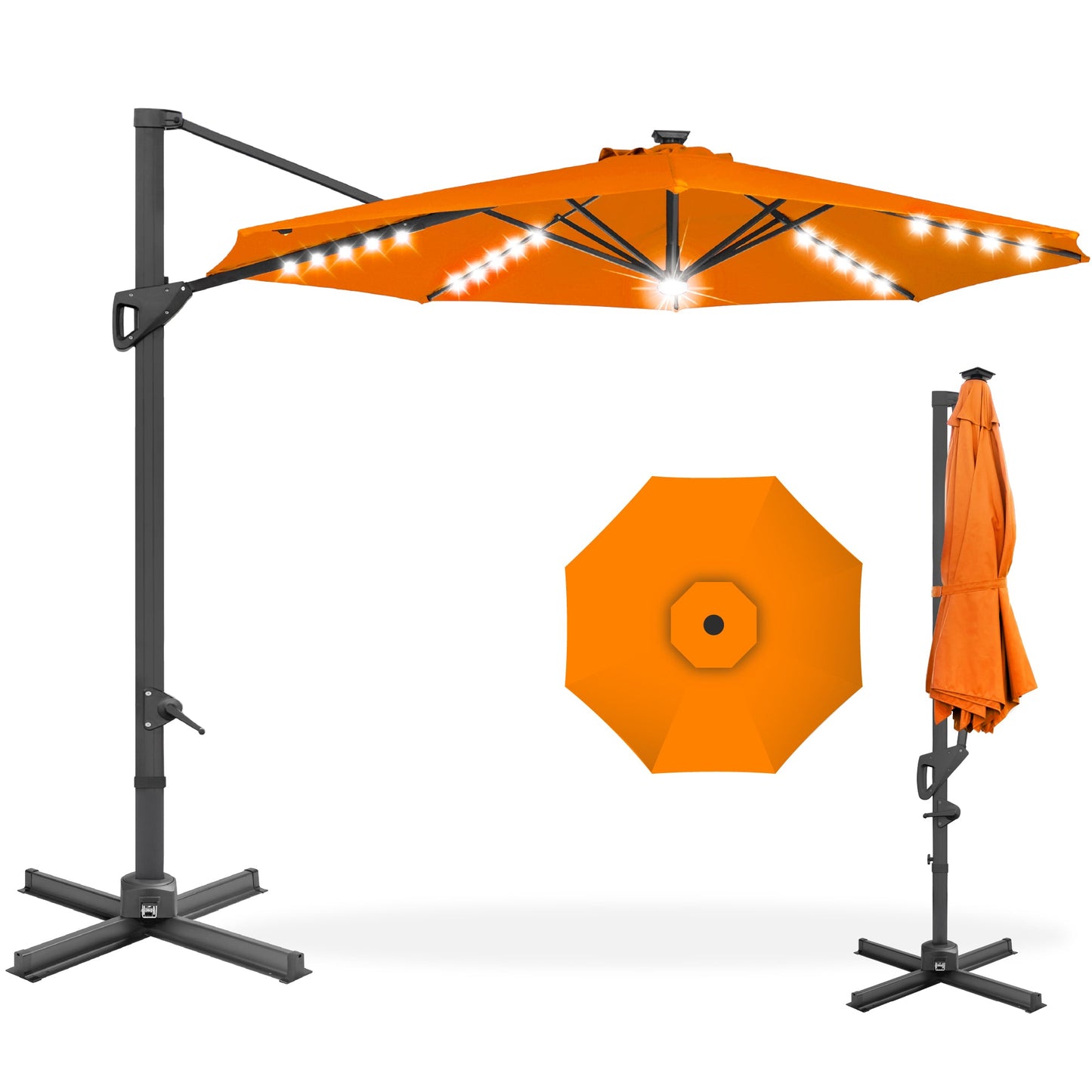 360-Degree Solar LED Cantilever Offset Patio Umbrella with Tilt - 10ft for outdoor comfort and convenience