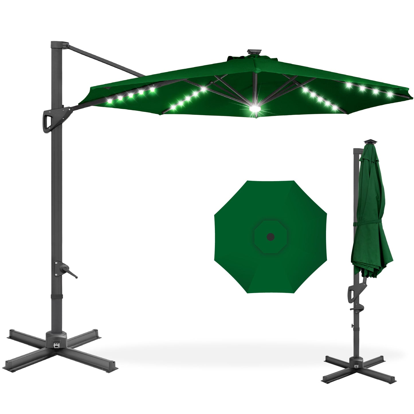 360-Degree Solar LED Cantilever Offset Patio Umbrella with Tilt - 10ft for outdoor comfort and convenience