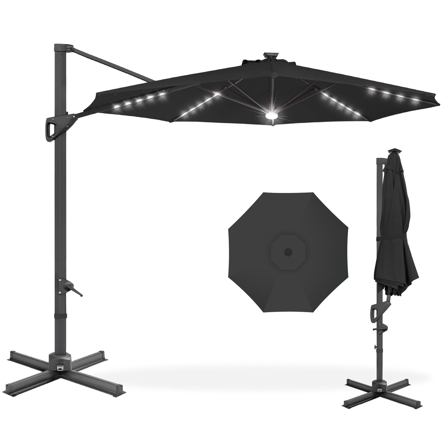 360-Degree Solar LED Cantilever Offset Patio Umbrella with Tilt - 10ft for outdoor comfort and convenience
