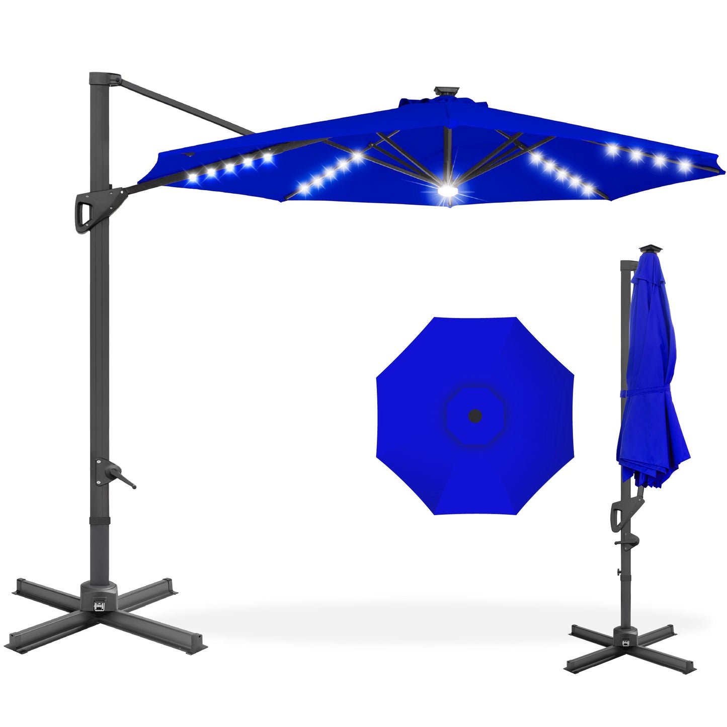 360-Degree Solar LED Cantilever Offset Patio Umbrella with Tilt - 10ft for outdoor comfort and convenience