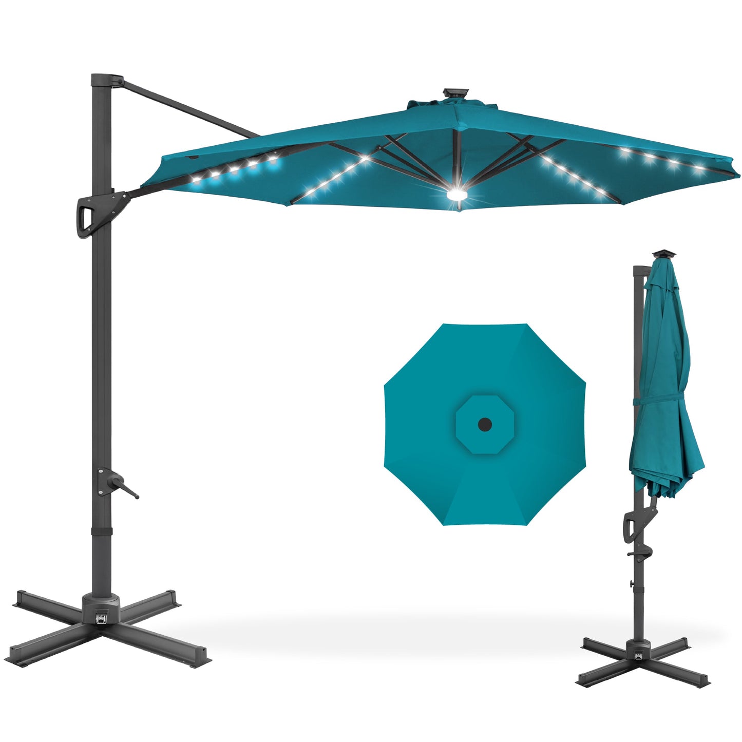 360-Degree Solar LED Cantilever Offset Patio Umbrella with Tilt - 10ft for outdoor comfort and convenience