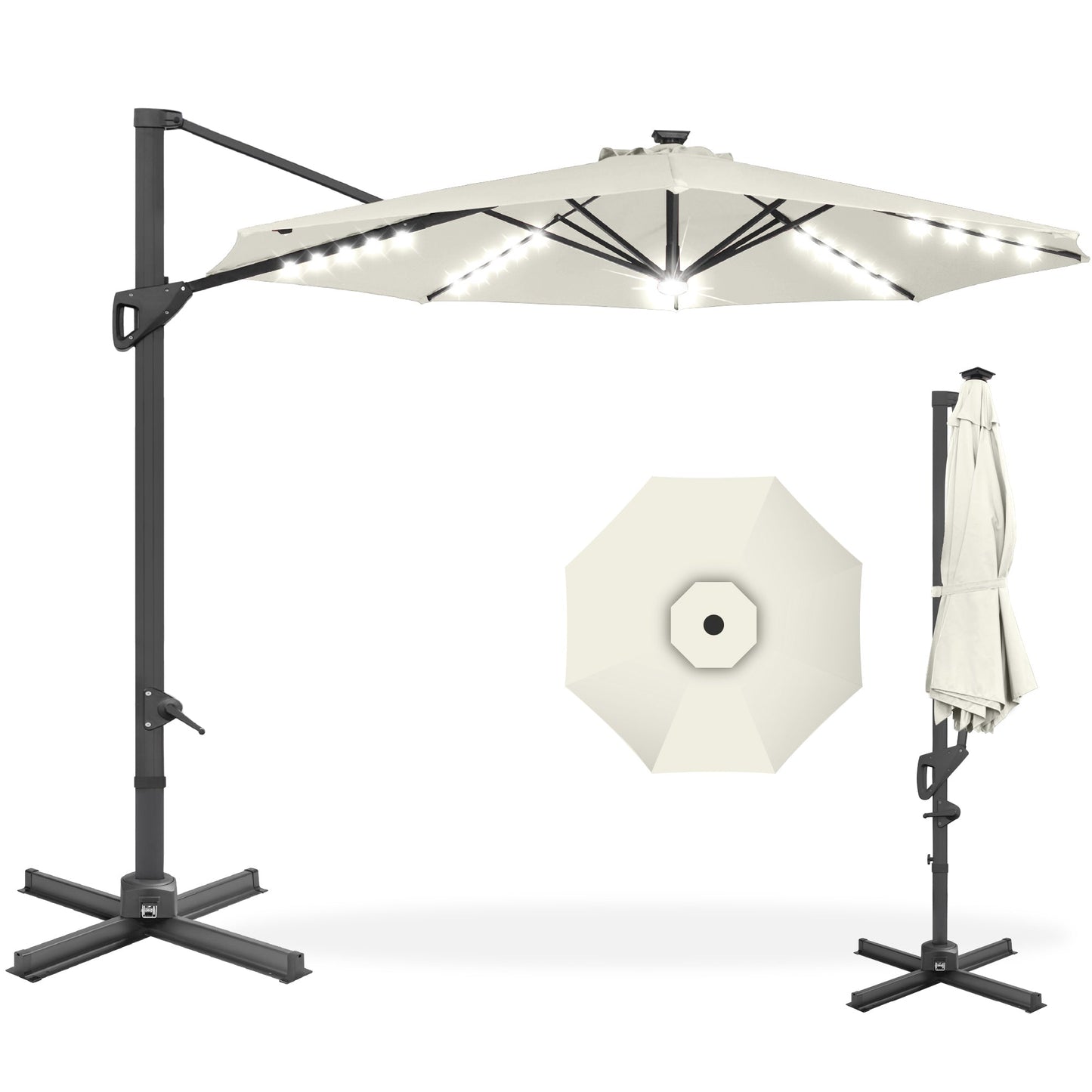 360-Degree Solar LED Cantilever Offset Patio Umbrella with Tilt - 10ft for outdoor comfort and convenience