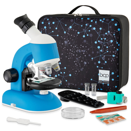 30-Piece STEM Kids Microscope Science Kit with 100x 600x 1200x Zoom Case designed for kids' playtime and gifts