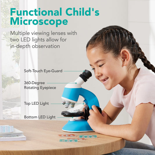 30-Piece STEM Kids Microscope Science Kit with 100x 600x 1200x Zoom Case designed for kids' playtime and gifts