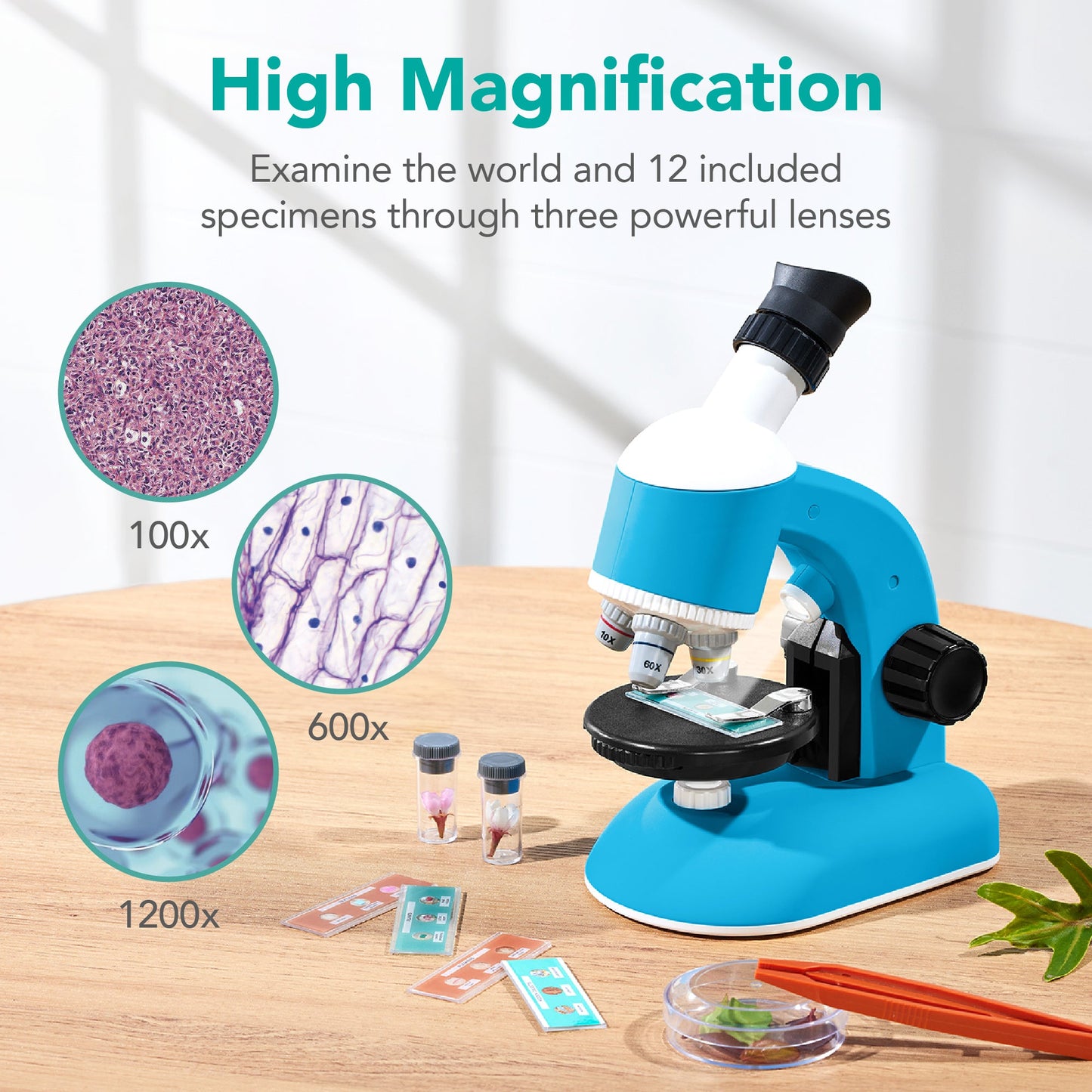 30-Piece STEM Kids Microscope Science Kit with 100x 600x 1200x Zoom Case designed for kids' playtime and gifts