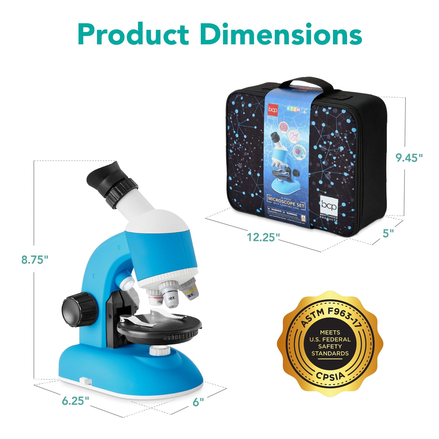 30-Piece STEM Kids Microscope Science Kit with 100x 600x 1200x Zoom Case designed for kids' playtime and gifts