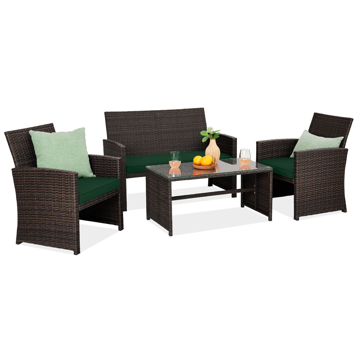 4-Piece Outdoor Wicker Conversation Patio Set with 4 Seats Glass Table Top for outdoor comfort and convenience